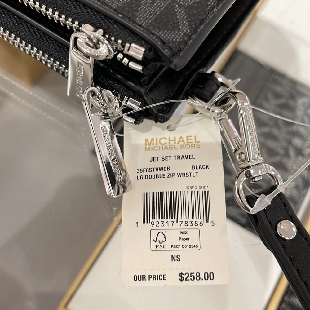 Michael Kors Jet Set Travel Large Double-Zip Wristlet-Wallet-PhoneHolder Black